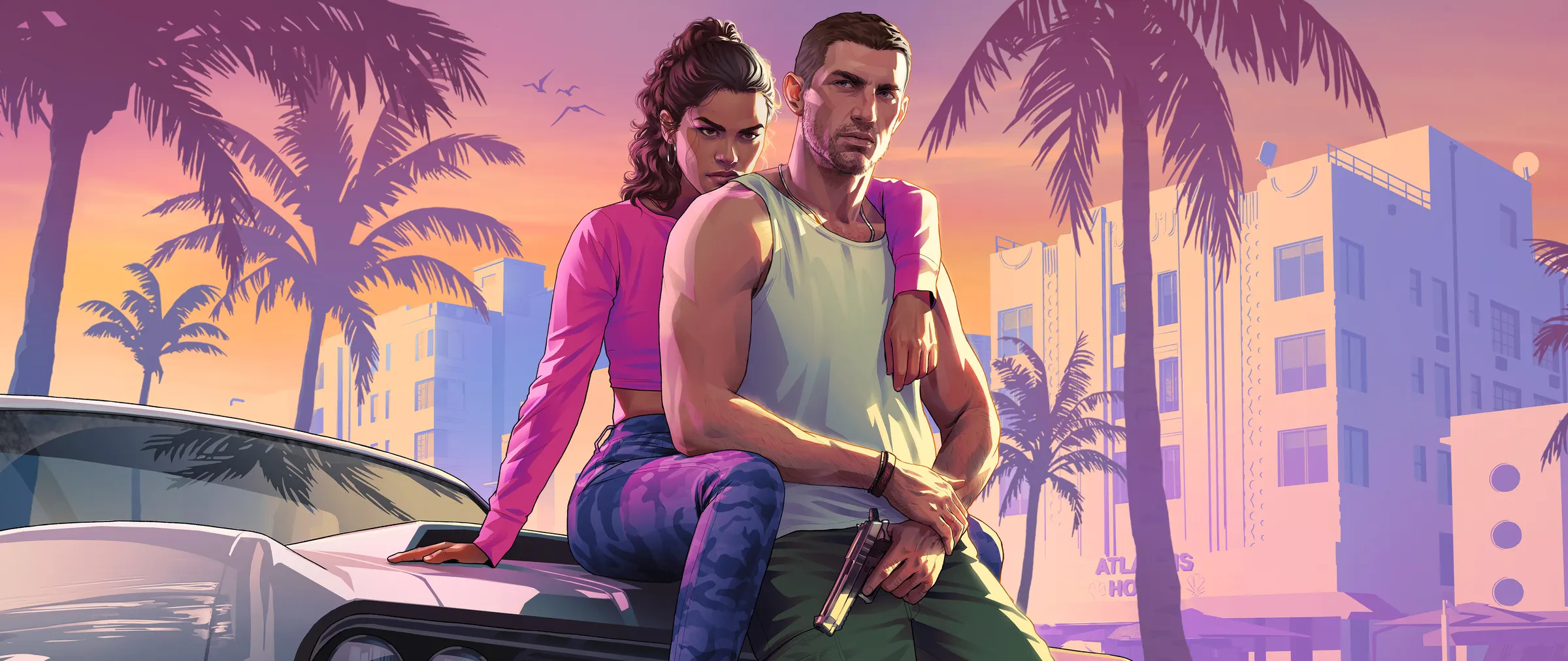Official Grand Theft Auto VI artwork of Jason and Lucia
